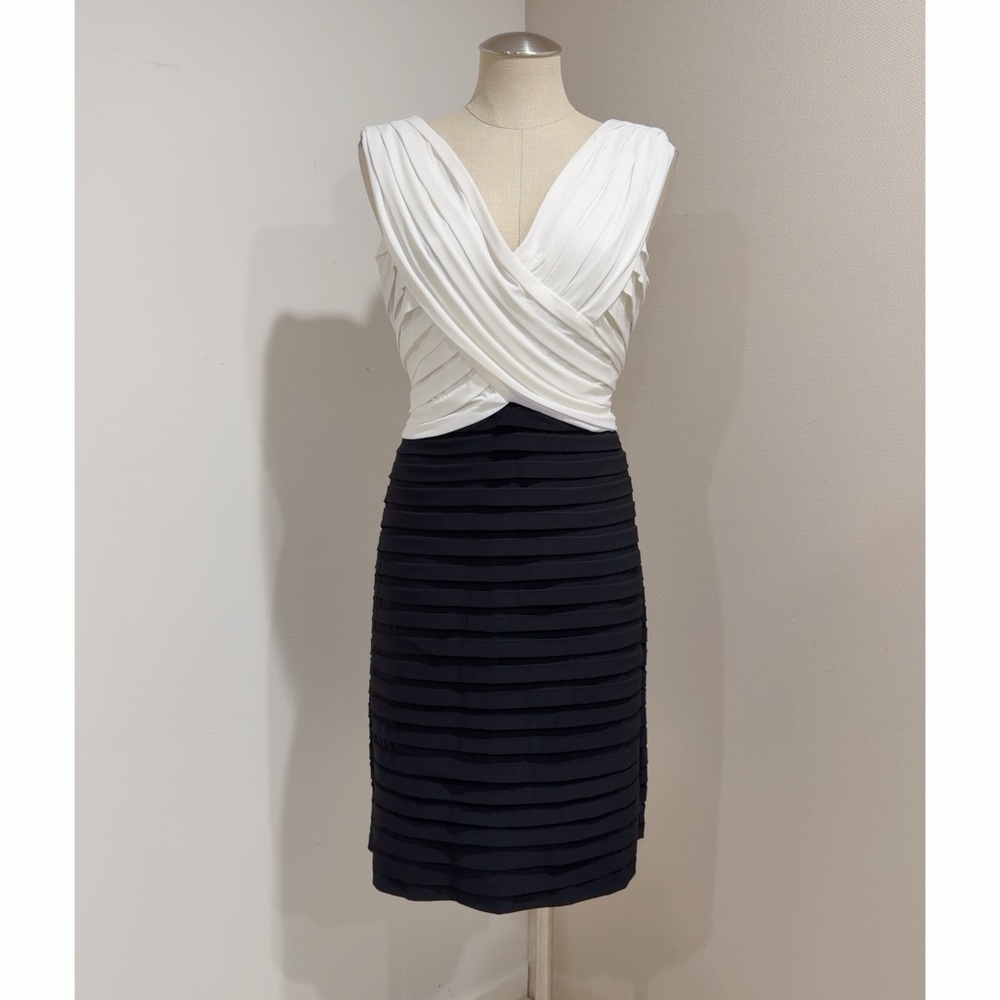 Scarlet Night Women's Black & White V-neck Tiered Sheath Dress Size 16